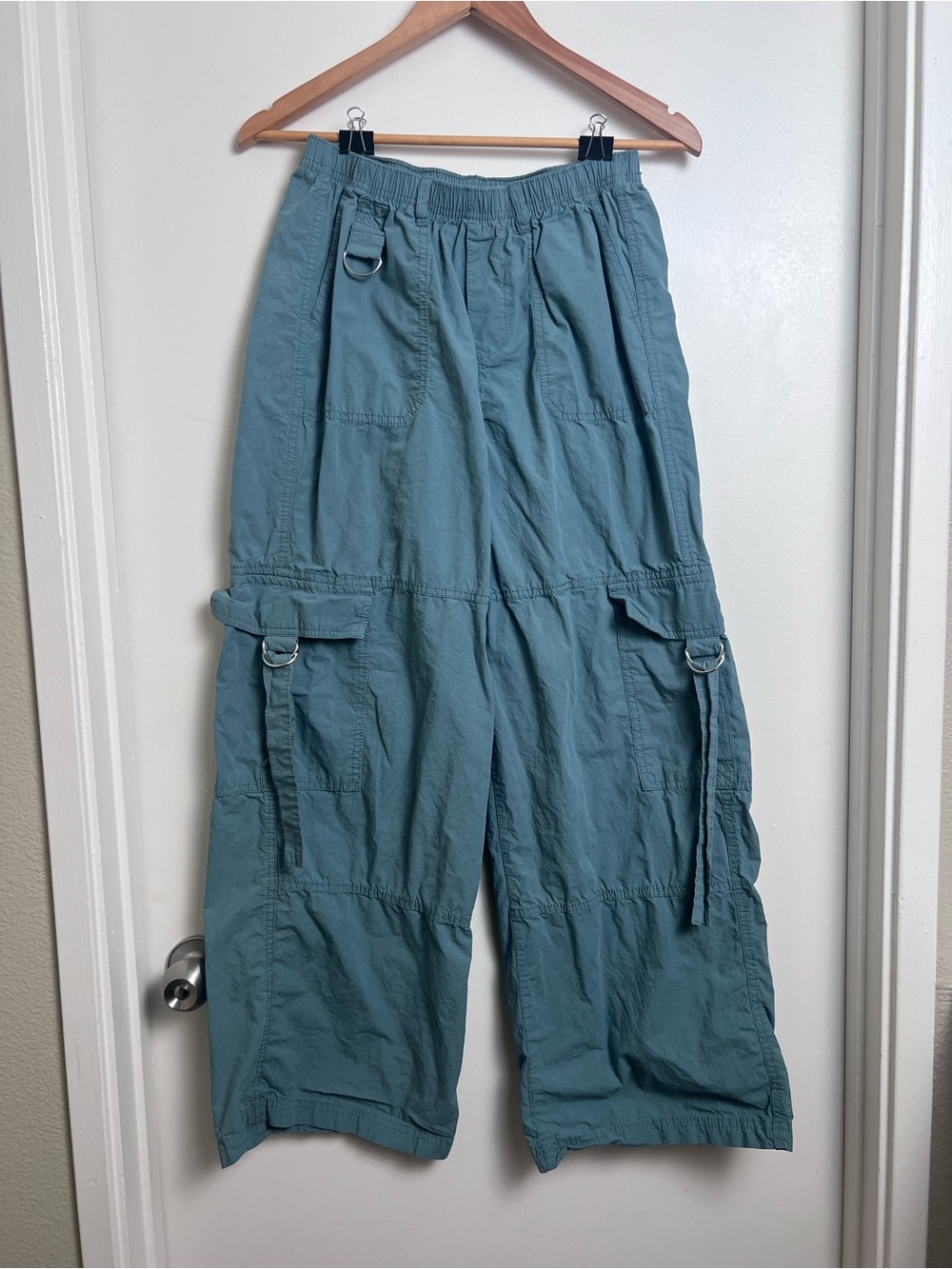 Wild Fable Girls S Teal Wide Leg Cargo Pants Utility Parachute Y2K